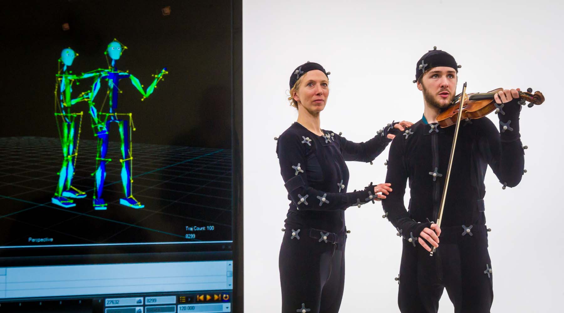 Violin student in Motion Capture Lab